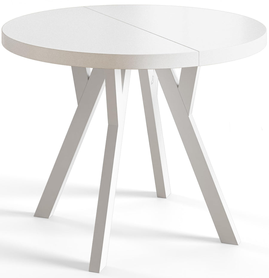 AlpiMeble Table de salle à manger ronde OVO, table extensible diamètre : 80 cm à 130 cm, table de salon, couleur : blanc, avec pieds en bois de couleur blanche AlpiMeble Table de salle à manger ronde OVO, table extensible diamètre : 80 cm à 130 cm, table de salon, couleur : blanc, avec pieds en bois de couleur blanche