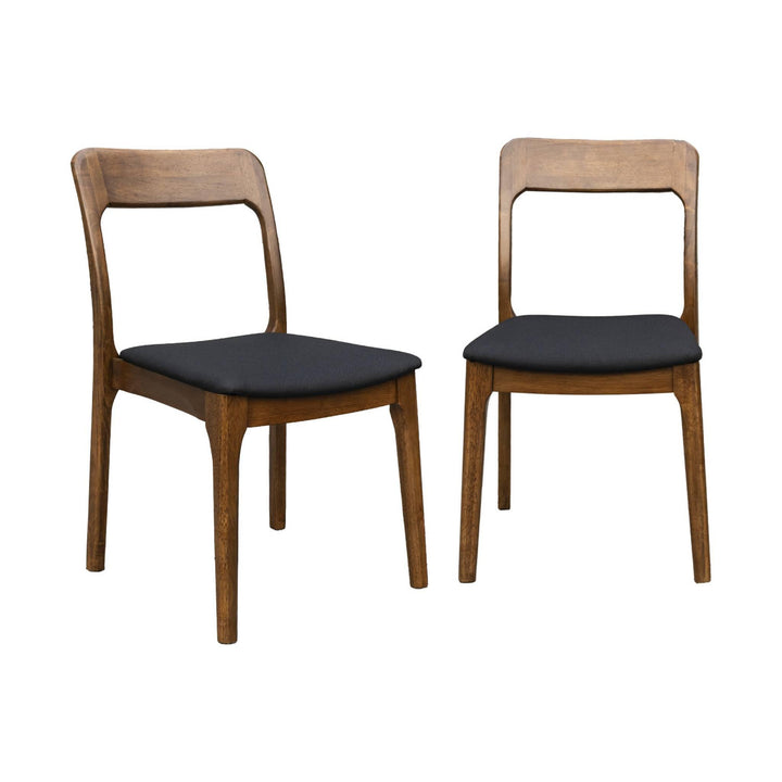 sweeek - Chaise Vintage en Bois d'hévéa Teinte Noyer et Tissu Noir. L 48 x P 58 x H 81.5cm (Lot de 2)