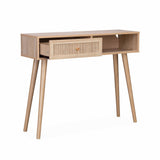 Alice's Home - Console en cannage 100x29x81cm - Bohème - Naturel. 1 tiroir.1 Espace de Rangement. Pieds scandinaves décor Bois. 1 poignée