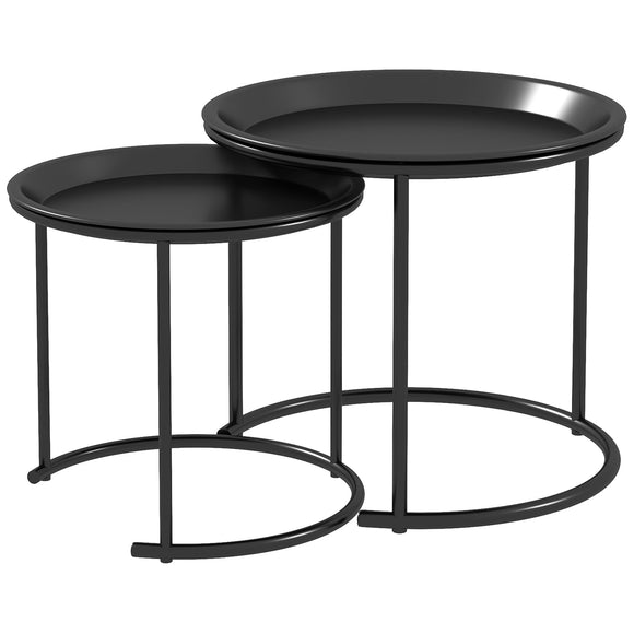 HOMCOM Lot de 2 Tables Basses Rondes gigognes Table de Salon Cadre en Acier Plateaux Amovibles Table d'appoint Style Industriel Ø 43 et Ø 35 cm Noir