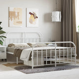 vidaXL Cadre de lit métal avec tête de lit/Pied de lit Blanc 140x200cm, lit Double, Meuble de Chambre à Coucher, lit d'invité, lit