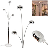 Lampadaire Nikkala, lampe sur pied en métal/verre en couleur chrome/blanc, luminaire au design moderne, abat-jour réglable, interrupteur on/off sur le boîtier, hauteur 240 cm, 3 x E14, sans ampoules
