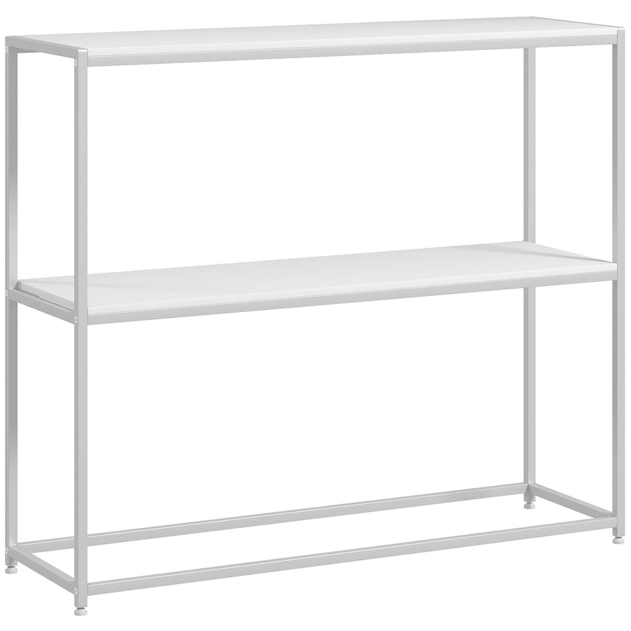 HOMCOM Table Console, Table d HOMCOM Table Console, Table d'entrée, Cadre en Acier, 2 étagères, Design Moderne, pour salon, entrée, couloir, 100 x 30 x 87 cm, Blanc