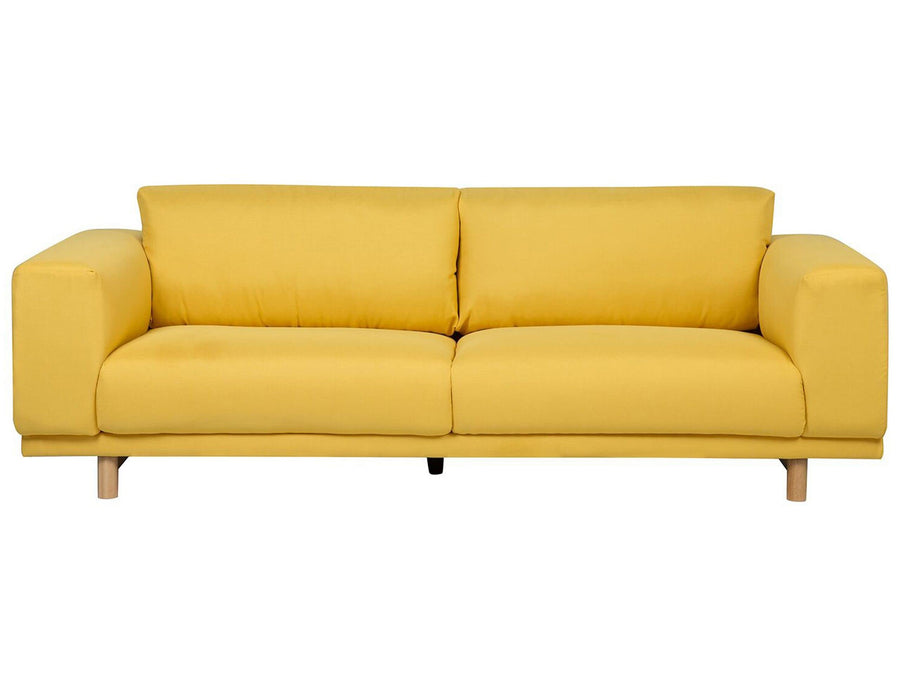 Canapé 3 Places Fixe en Tissu Jaune Foncé et Pieds en Bois Design Parfait pour Salon Vintage et Moderne Beliani Canapé 3 Places Fixe en Tissu Jaune Foncé et Pieds en Bois Design Parfait pour Salon Vintage et Moderne Beliani