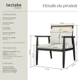 TecTake® Fauteuil Relax Fauteuil Salon Confortable en Bois Massif & Cannage, avec Coussins & Accoudoirs pour Salle à Manger, Salon, Chambre, Chaise Bureau, Allaitement, TV