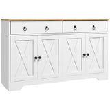 HOMCOM Buffet Meuble de Rangement Armoire de Cuisine Style Rural 2 tiroirs et 2 placards avec étagères à hauteurs réglables - dim. 121L x 37l x 75H cm Blanc