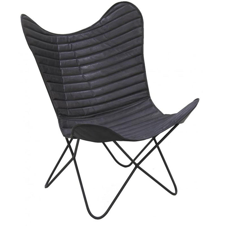 AUBRY GASPARD Fauteuil Papillon en métal et Cuir de Buffle Noir AUBRY GASPARD Fauteuil Papillon en métal et Cuir de Buffle Noir
