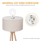 Aigostar Lampadaire Sur Pied Salon Vintange,Lampadaire Trépied en Bois,Ampoule Non Incluse,Compatible Ampoule LED E27,Avec Interrupteur à Pied et Abat-Jour en Lin,Idéal Salon,Chambre,Bureau