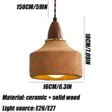 MODEBHD Lampe à suspension simple en béton Wabi Sabi Lampe à suspension en céramique couleur café, Lampe à suspension en bois massif de style japonais Lampe à suspension réglable en terre cuite du mil