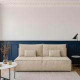 HOMIFAB Canapé Convertible 3 Places avec Coffre de Rangement en Velours côtelé Beige - Milla