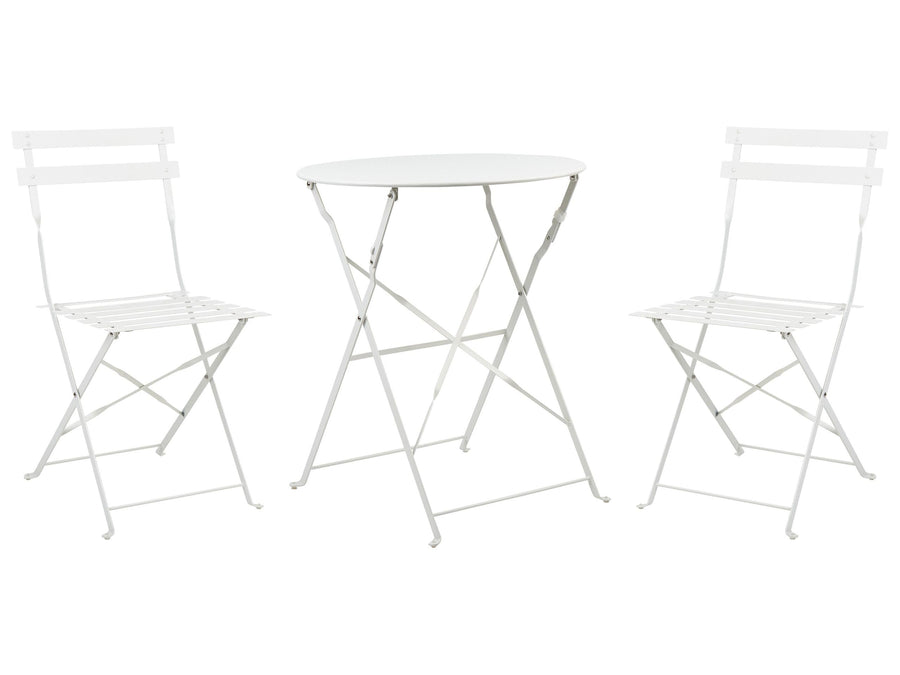 Salon de Jardin Bistrot Table et 2 Chaises en Acier Blanc Pliable avec Patins Fiori