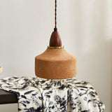 MODEBHD Lampe à suspension simple en béton Wabi Sabi Lampe à suspension en céramique couleur café, Lampe à suspension en bois massif de style japonais Lampe à suspension réglable en terre cuite du mil
