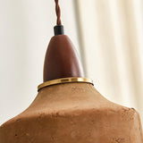 MODEBHD Lampe à suspension simple en béton Wabi Sabi Lampe à suspension en céramique couleur café, Lampe à suspension en bois massif de style japonais Lampe à suspension réglable en terre cuite du mil