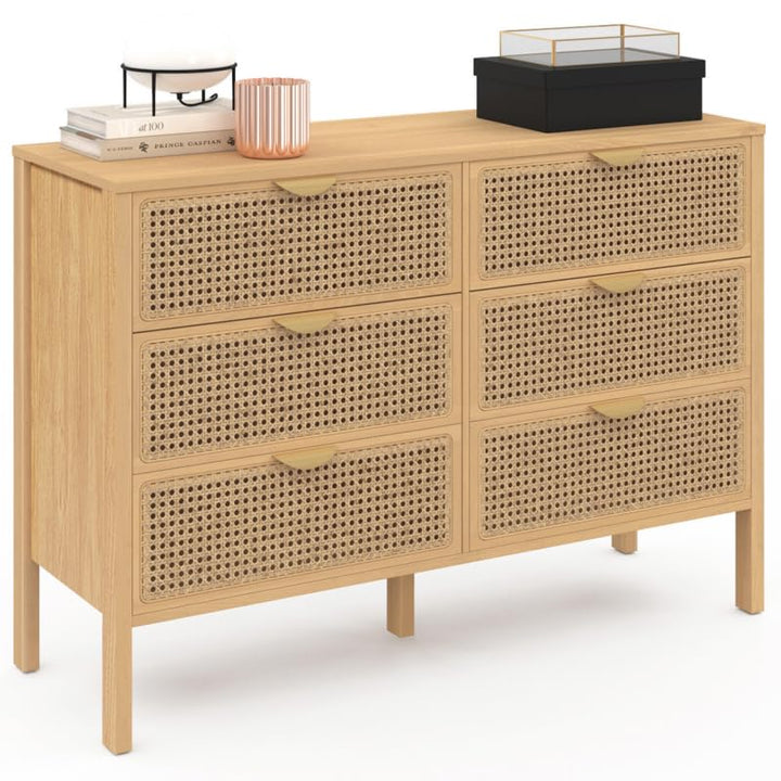 IDMarket - Commode 6 tiroirs EDHEN 115 cm cannage Coloris Bois IDMarket - Commode 6 tiroirs EDHEN 115 cm cannage Coloris Bois