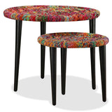 Teenpull Lot de 2 tables basses faites à la main avec des détails chindi colorés - Tables gigognes rondes en acier pour salon - Tables de rangement uniques - Multicolore