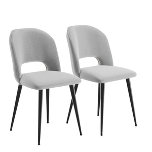 Lot de 2 chaises de salle à manger, en velours, avec dossier ajouré, ergonomiques, rembourrées, pour table à manger, bureau, salon, chambre à coucher, gris, 48 x 45 x 85 cm