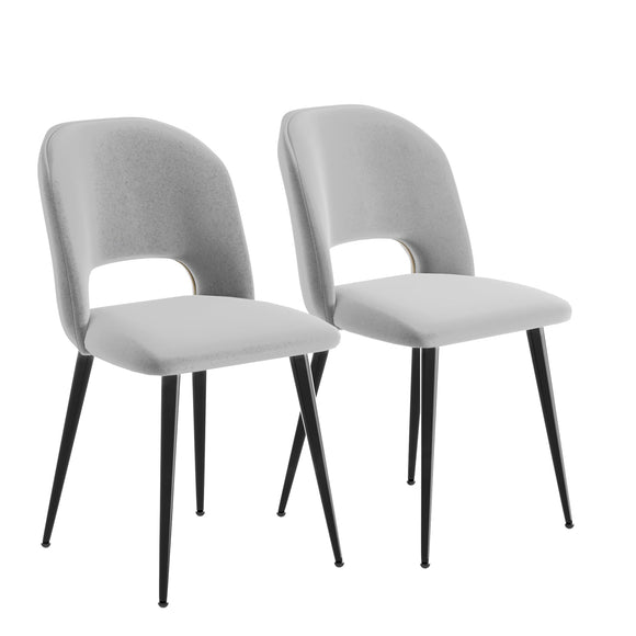 Lot de 2 chaises de salle à manger, en velours, avec dossier ajouré, ergonomiques, rembourrées, pour table à manger, bureau, salon, chambre à coucher, gris, 48 x 45 x 85 cm