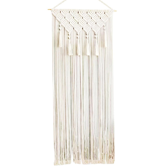 Macrame murd suspendu, décor de salle boho décoration murale de macrame 26x79 pouces rideau de porte macrame de coton avec gland, art mural boho tissé, pendaison murale de tapisserie pour portes, déc