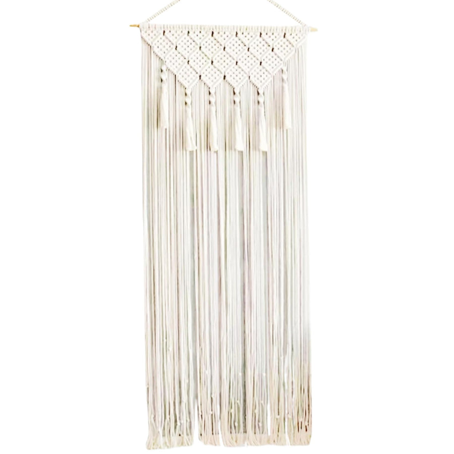 Macrame murd suspendu, décor de salle boho décoration murale de macrame 26x79 pouces rideau de porte macrame de coton avec gland, art mural boho tissé, pendaison murale de tapisserie pour portes, déc