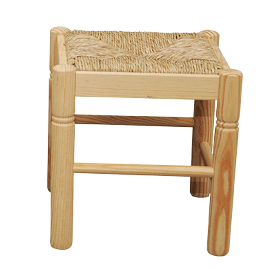 Acan Tradineur Tabouret de maison petit carré avec paille sur siège à pieds ronds, banc carré avec raphia en assise, 35 x 33,5 x 33,5 cm