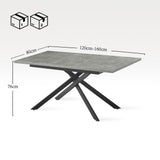 B&D home Table à manger LARS, extensible 120-160 x 80 cm, 4-6 personnes Table de cuisine Table en bois avec structure en croix noir pour cuisine, salle à manger, design industriel moderne, marbre-noir