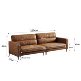 OLEYLUCKIDEA Canapé 3 Places Vintage en Cuir Marron Huilé – Canapé en Simili Cuir Style Rétro pour Salon, 220 cm, Canapé Droit Design Industriel, Confortable & Élégant