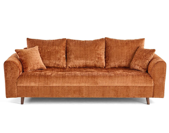 Lisa Design - Rune - canapé Droit 3 Places en Velours texturé, Rouille