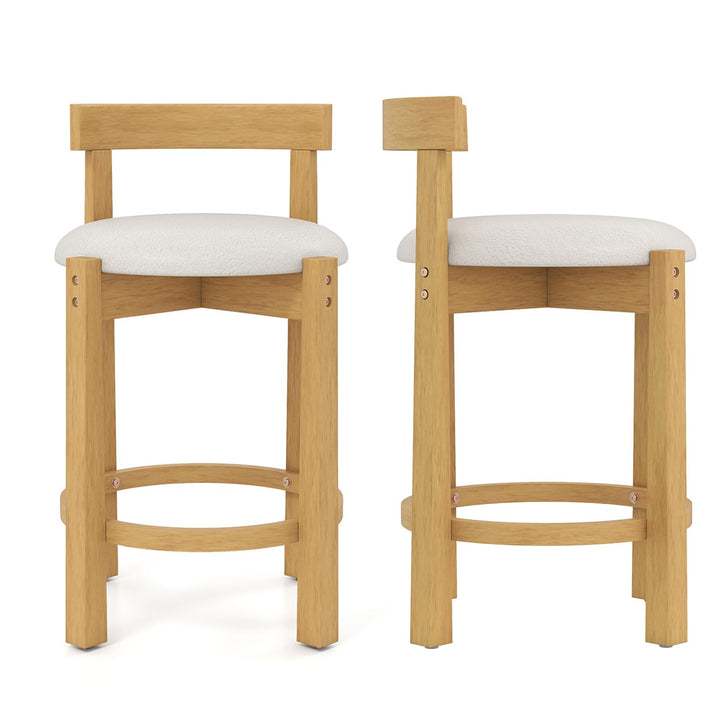GIANTEX Lot de 2 Tabouret Bar Rembourrés, Repose-Pieds & Dossier Confortable, Pieds en Bois d'Hévéa, Chaise de Bar, Hauteur d'Assise 62 cm, Charge 150 kg, Chaise Haute Cuisine pour Cuisine, Naturel