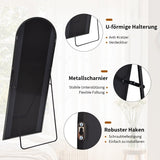 Koonmi Miroir sur pied avec dessus bombé, 171 x 76 cm, miroir arqué, avec verre robuste, miroir complet monté au mur, appuyé ou à placer librement avec pince, noir