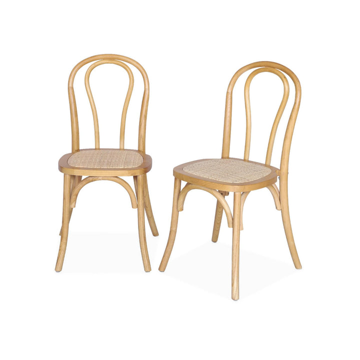 sweeek - Lot de Deux chaises Vintage en Bois avec Assise en rotin et Dossier Arrondi Coloris Naturel