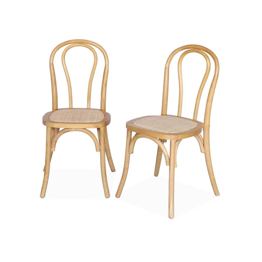 sweeek - Lot de Deux chaises Vintage en Bois avec Assise en rotin et Dossier Arrondi Coloris Naturel sweeek - Lot de Deux chaises Vintage en Bois avec Assise en rotin et Dossier Arrondi Coloris Naturel