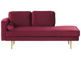 Beliani Chaise Longue Méridienne Côté Gauche en Velours Rouge Foncé avec Pieds Dorés pour Salon au Style Glamour