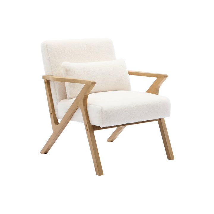 sweeek - Fauteuil scandinave Bois d sweeek - Fauteuil scandinave Bois d'hévéa et Tissu Effet Fausse Fourrure Blanc crème