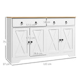 HOMCOM Buffet Meuble de Rangement Armoire de Cuisine Style Rural 2 tiroirs et 2 placards avec étagères à hauteurs réglables - dim. 121L x 37l x 75H cm Blanc