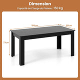 COSTWAY Table Salle à Manger de 160 CM pour 6-8 Personnes, Table Cuisine Rectangulaire avec Pieds en Formes de L Robustes, Table à Manger Noire Design, Montage Facile