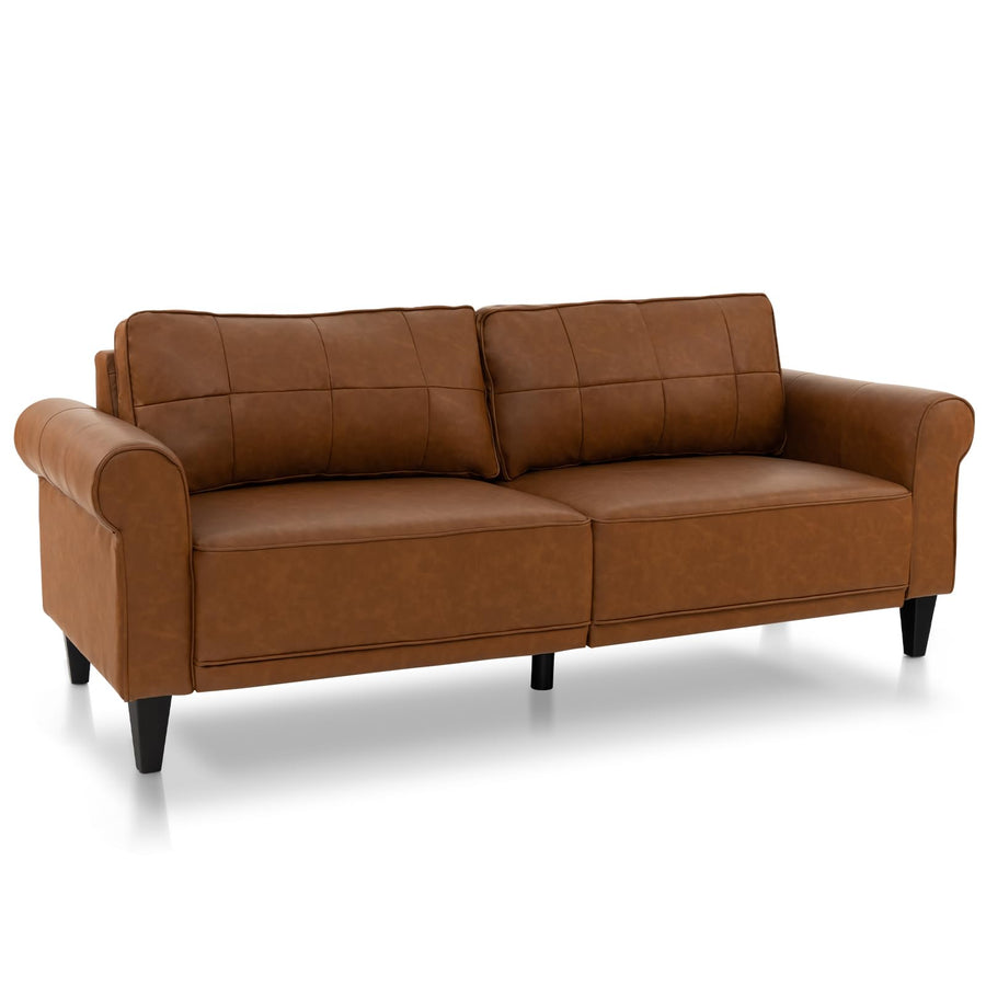 Canapé moderne 3 places avec coussin rembourré et revêtement en cuir synthétique Marron Canapé moderne 3 places avec coussin rembourré et revêtement en cuir synthétique Marron
