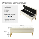 HULALA HOME Banc de Rangement Moderne en Velours avec Base dorée et Garniture cloutée, Banc de Chambre rembourré pour Bout de lit, Repose-Pieds capitonné pour entrée, Salon, Salle à Manger,Blanc