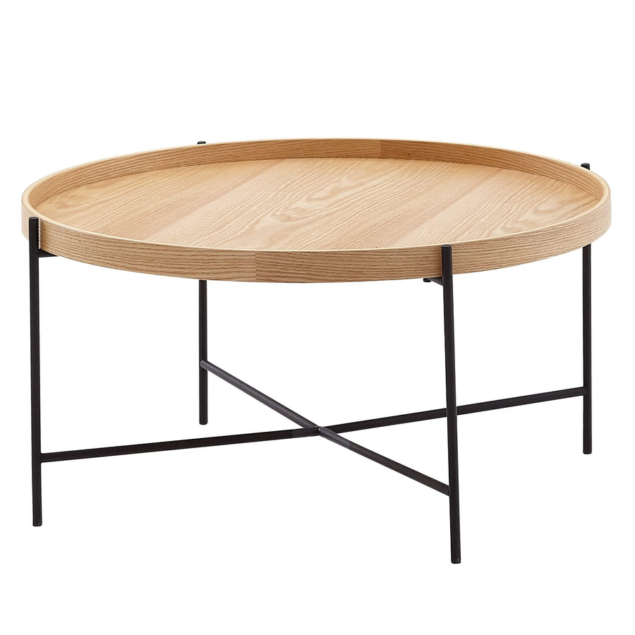 WOHNLING Table Basse 78x78x40 cm Table Basse Bois/métal Table de Salon chêne | Table de Chambre Design Ronde Moderne | Table Basse en Bois | Table de Salon