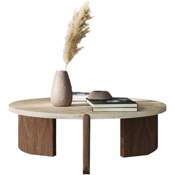 Décoration De Salon Table Basse Ronde Naturelle en Travertin Table Basse Petite Maison Moderne Simple, Table Basse Table D'Appoint, Petite Table À Thé,80 * 80 * 35cm