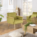 MACABANE ALBANE - Fauteuil Velours Vert Clair Pieds et accoudoirs Bois