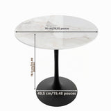 FATIVO Table à Manger Ronde Ø76 cm en Pierre Frittée - Blanc Automne+Noir