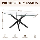 GOLDFAN Table basse ovale en verre avec pieds en métal noir, table centrale moderne en verre trempé transparent pour salon, bureau ou appartement
