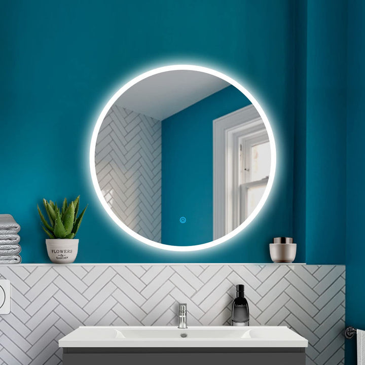 HAPAOSO Miroir de Salle de Bain Rond 60cm Miroir Mural LED + Anti-buée + Tactile + 6000K (lumière Blanche Froide)