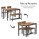 SogesPower Ensemble de table et chaises de salle à manger, avec 1 table, 2 chaises et 1 banc, jeu de table à manger pour 4 personnes, adapté à la cuisine, à la salle à manger, Vintage