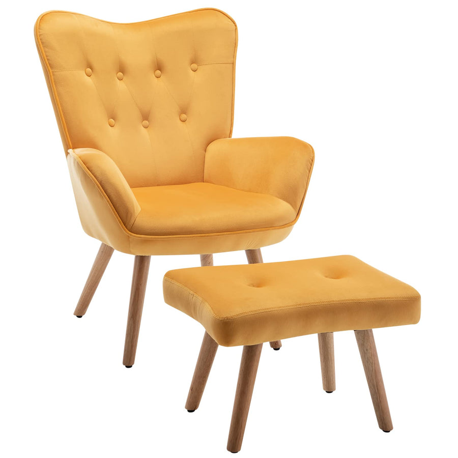 HollyHOME Fauteuil Chaise Scandinaves, Chaise Longue Relax en Velours avec Repose-Pieds, Fauteuil de Salon Chaise de Lecture pour Chambre à Coucher, Jaune