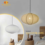 METHEDEECO Ensemble de 2 abat-jours en lin bohème, abat-jours suspendus faits à la main, diamètre 50 cm, ovale, abat-jour minimaliste en tissu pour salon, chambre, couloir et salle à manger