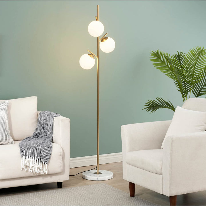 KOSILUM - Lampadaire doré 3 globes blanc - Estrela - Lumière Blanc Chaud Eclairage Salon Chambre Cuisine Couloir - - - G9 - IP20 KOSILUM - Lampadaire doré 3 globes blanc - Estrela - Lumière Blanc Chaud Eclairage Salon Chambre Cuisine Couloir - - - G9 - IP20