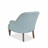 Loberon Fauteuil Ainsley, pieds tournés à la main, rivets sur les pieds, grand confort d'assise, design intemporel, siège, lin, bois de manguier, bleu