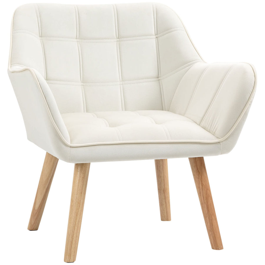 HOMCOM Fauteuil de salon Fauteuil à oreilles Fauteuil de relaxation avec pieds en caoutchouc, fauteuil de lecture avec aspect velours, fauteuil rembourré pour chambre à coucher, scandinave, blanc