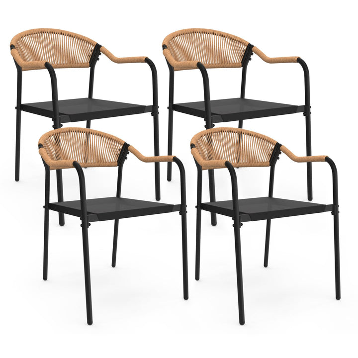 IDMarket - Lot de 4 chaises de Jardin Madeira métal, Cordage et textilène Noir et rotin Clair IDMarket - Lot de 4 chaises de Jardin Madeira métal, Cordage et textilène Noir et rotin Clair